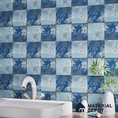 Floral Wall Tile TL 07250 C Plana 8010 GLM (Silver) 1 ft x 1 ft Ceramic Matte Finish - 9 mm  | 2 mm Spacer is Mandatory | Please Expect a Slight Variation of Pattern (Sample)